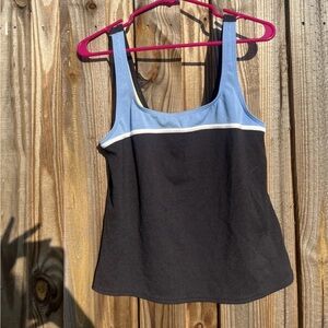 Lands End Women's Swim Tankini Top Sz 12 black Blue Color Block Vtg Style 193592